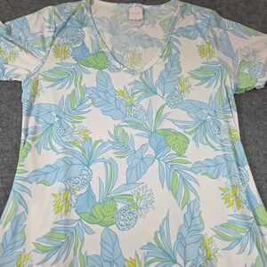 Stella Parker Dress XL Swim Cover Up Tropical Pineapple V-Neck  Blue UPF 30